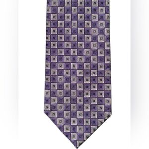 JoS. A. Bank Executive Collection LONG Silk Tie – Purple Silver Geometric EUC